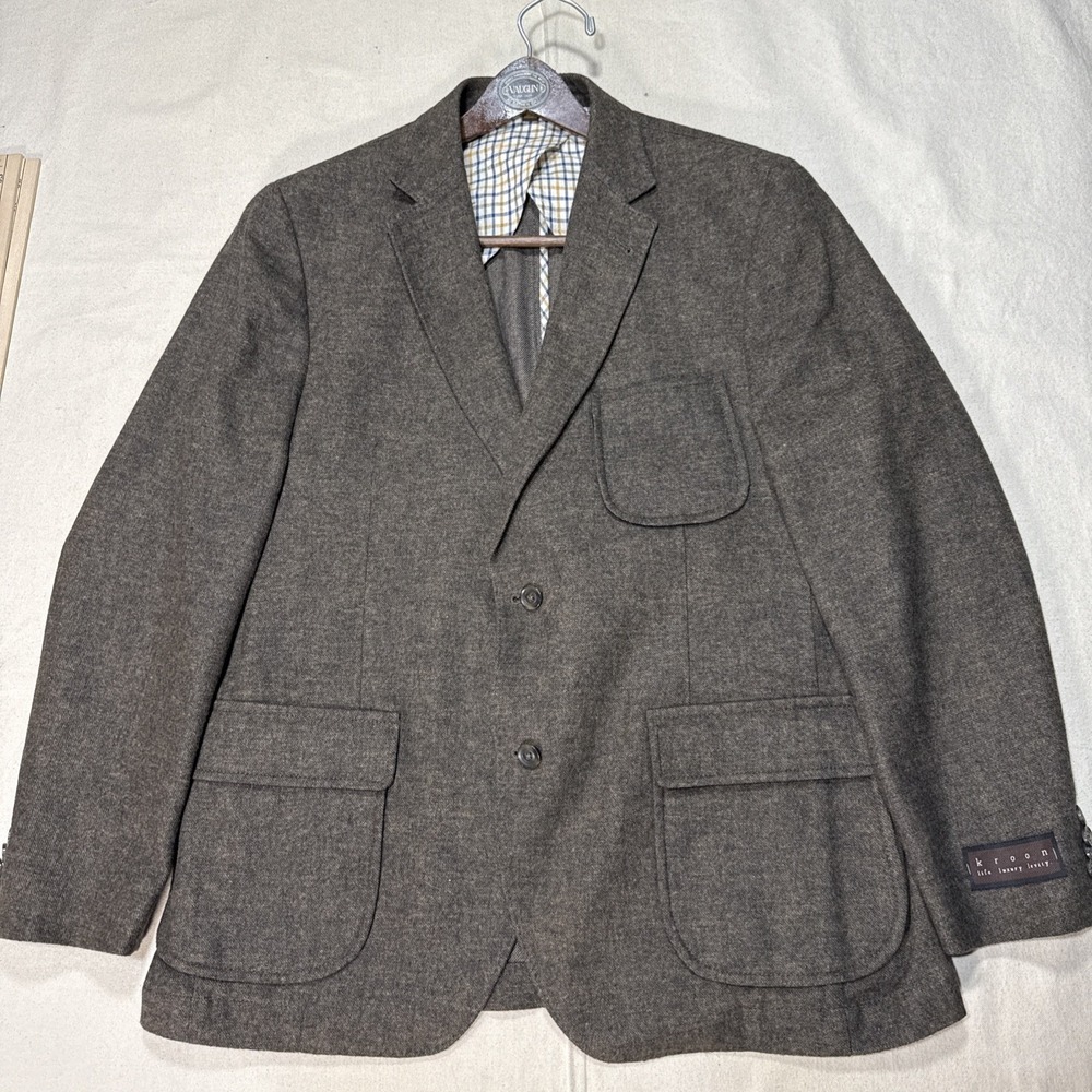 Kroon Wool Cotton Linen Blazer Jacket Mens 42 Brown Single Vent Unstructured